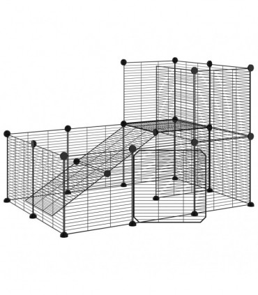 vidaXL 20-Panel Pet Cage with Door Black 35x35 cm Steel