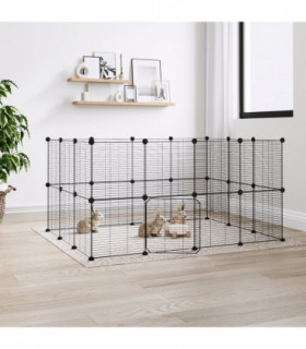vidaXL 28-Panel Pet Cage with Door Black 35x35 cm Steel