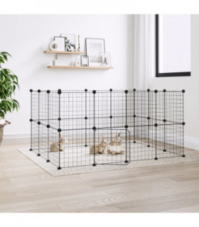 vidaXL 28-Panel Pet Cage with Door Black 35x35 cm Steel