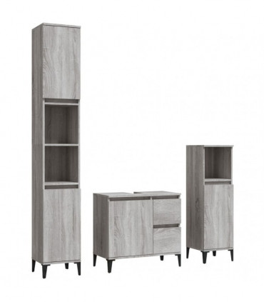 vidaXL 3 Piece Bathroom Cabinet Set Grey Sonoma Engineered Wood