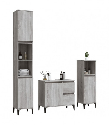 vidaXL 3 Piece Bathroom Cabinet Set Grey Sonoma Engineered Wood