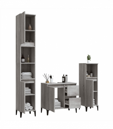 vidaXL 3 Piece Bathroom Cabinet Set Grey Sonoma Engineered Wood