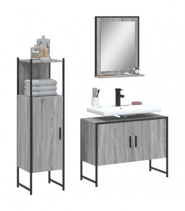 vidaXL 3 Piece Bathroom Cabinet Set Grey Sonoma Engineered Wood