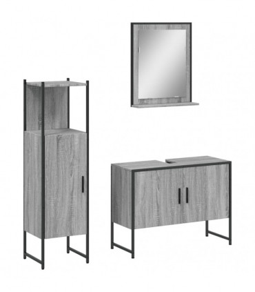 vidaXL 3 Piece Bathroom Cabinet Set Grey Sonoma Engineered Wood