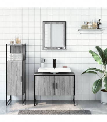 vidaXL 3 Piece Bathroom Cabinet Set Grey Sonoma Engineered Wood