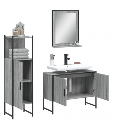 vidaXL 3 Piece Bathroom Cabinet Set Grey Sonoma Engineered Wood