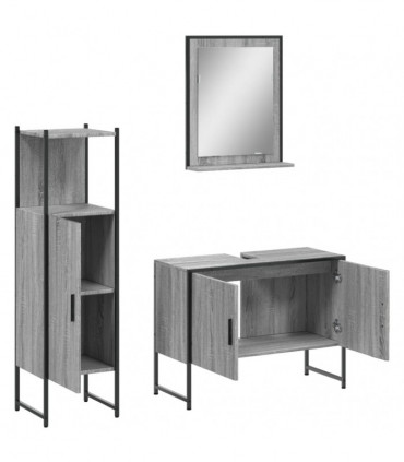 vidaXL 3 Piece Bathroom Cabinet Set Grey Sonoma Engineered Wood