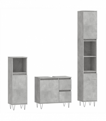 vidaXL 3 Piece Bathroom Furniture Set Concrete Grey Engineered Wood