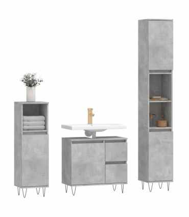 vidaXL 3 Piece Bathroom Furniture Set Concrete Grey Engineered Wood