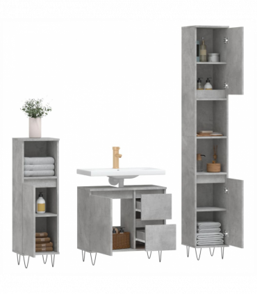 vidaXL 3 Piece Bathroom Furniture Set Concrete Grey Engineered Wood