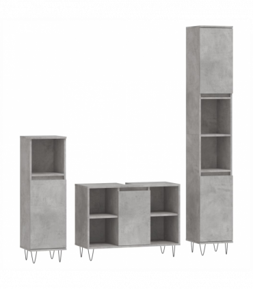 vidaXL 3 Piece Bathroom Furniture Set Concrete Grey Engineered Wood