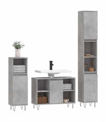 vidaXL 3 Piece Bathroom Furniture Set Concrete Grey Engineered Wood