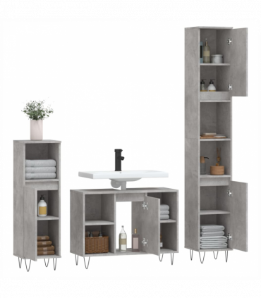 vidaXL 3 Piece Bathroom Furniture Set Concrete Grey Engineered Wood
