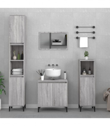 vidaXL 3 Piece Bathroom Furniture Set Grey Sonoma Engineered Wood