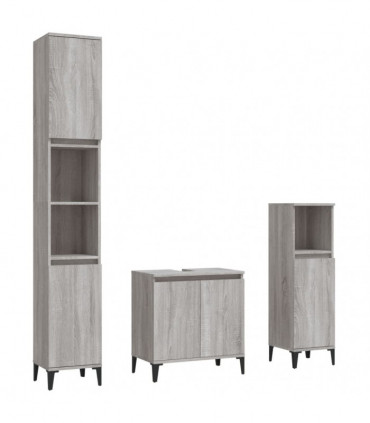 vidaXL 3 Piece Bathroom Furniture Set Grey Sonoma Engineered Wood