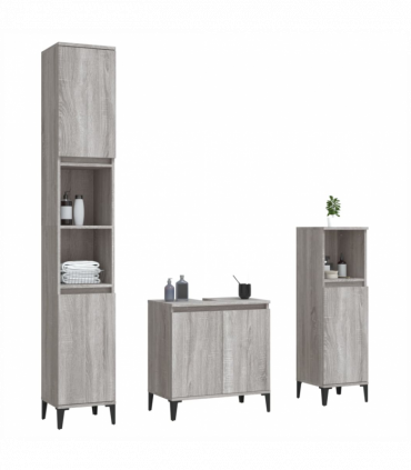 vidaXL 3 Piece Bathroom Furniture Set Grey Sonoma Engineered Wood