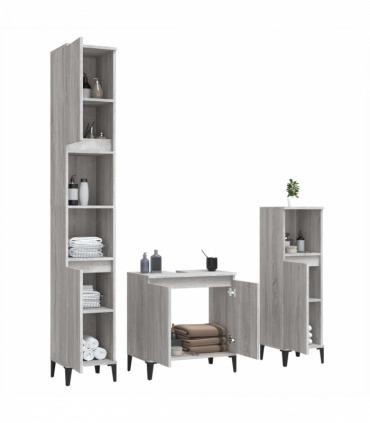 vidaXL 3 Piece Bathroom Furniture Set Grey Sonoma Engineered Wood