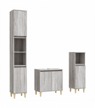 vidaXL 3 Piece Bathroom Furniture Set Grey Sonoma Engineered Wood