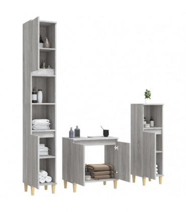vidaXL 3 Piece Bathroom Furniture Set Grey Sonoma Engineered Wood