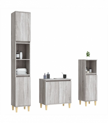 vidaXL 3 Piece Bathroom Furniture Set Grey Sonoma Engineered Wood