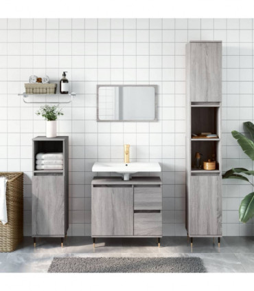 vidaXL 3 Piece Bathroom Furniture Set Grey Sonoma Engineered Wood