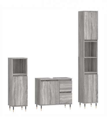 vidaXL 3 Piece Bathroom Furniture Set Grey Sonoma Engineered Wood