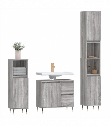 vidaXL 3 Piece Bathroom Furniture Set Grey Sonoma Engineered Wood