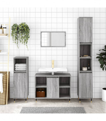 vidaXL 3 Piece Bathroom Furniture Set Grey Sonoma Engineered Wood