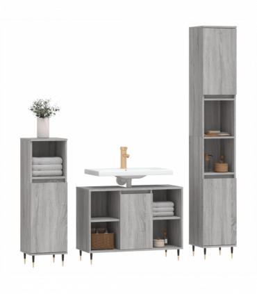 vidaXL 3 Piece Bathroom Furniture Set Grey Sonoma Engineered Wood