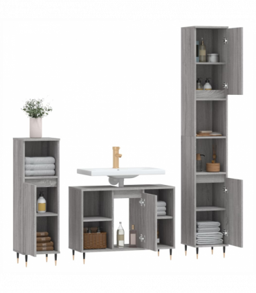 vidaXL 3 Piece Bathroom Furniture Set Grey Sonoma Engineered Wood
