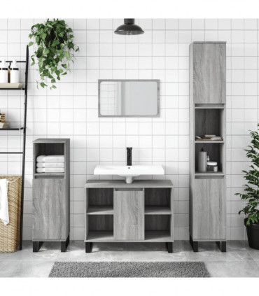 vidaXL 3 Piece Bathroom Furniture Set Grey Sonoma Engineered Wood