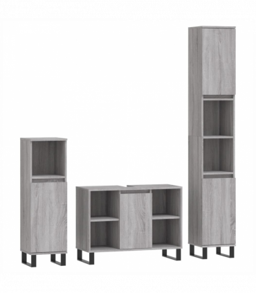vidaXL 3 Piece Bathroom Furniture Set Grey Sonoma Engineered Wood