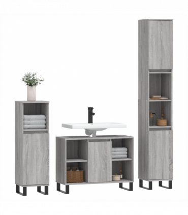 vidaXL 3 Piece Bathroom Furniture Set Grey Sonoma Engineered Wood