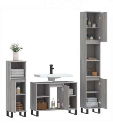 vidaXL 3 Piece Bathroom Furniture Set Grey Sonoma Engineered Wood