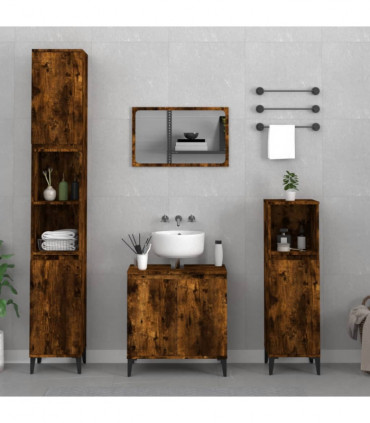 vidaXL 3 Piece Bathroom Furniture Set Smoked Oak Engineered Wood