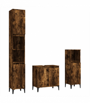 vidaXL 3 Piece Bathroom Furniture Set Smoked Oak Engineered Wood