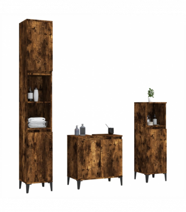 vidaXL 3 Piece Bathroom Furniture Set Smoked Oak Engineered Wood