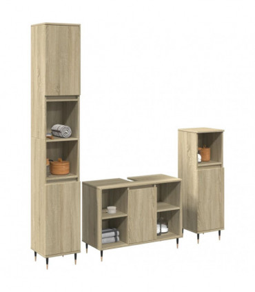 vidaXL 3 Piece Bathroom Furniture Set Sonoma Oak Engineered Wood
