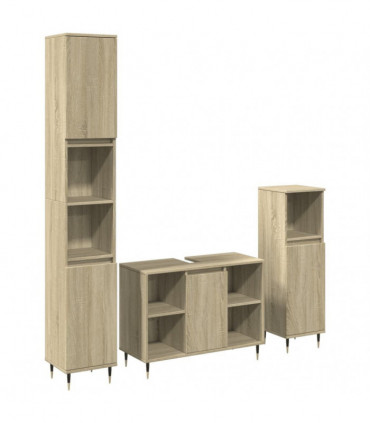 vidaXL 3 Piece Bathroom Furniture Set Sonoma Oak Engineered Wood