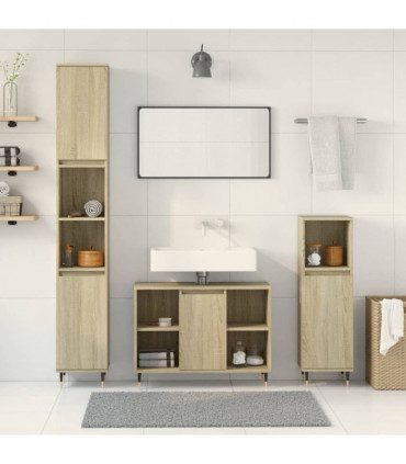 vidaXL 3 Piece Bathroom Furniture Set Sonoma Oak Engineered Wood