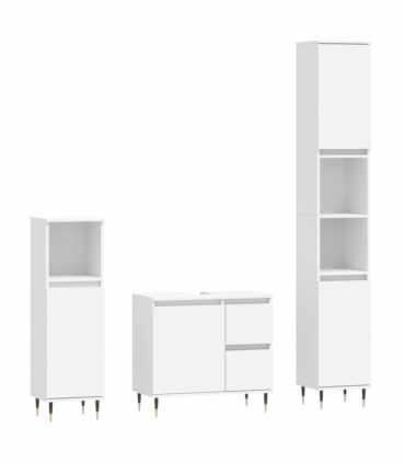vidaXL 3 Piece Bathroom Furniture Set White Engineered Wood