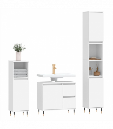 vidaXL 3 Piece Bathroom Furniture Set White Engineered Wood