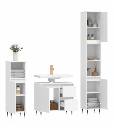 vidaXL 3 Piece Bathroom Furniture Set White Engineered Wood