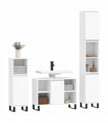 vidaXL 3 Piece Bathroom Furniture Set White Engineered Wood