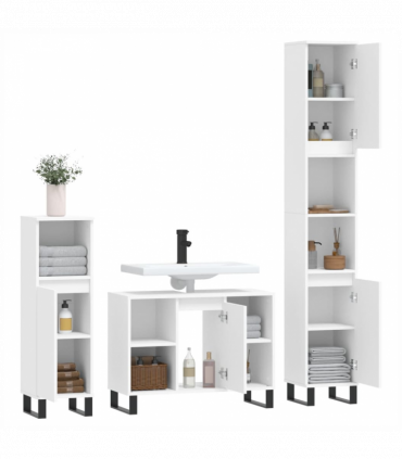 vidaXL 3 Piece Bathroom Furniture Set White Engineered Wood