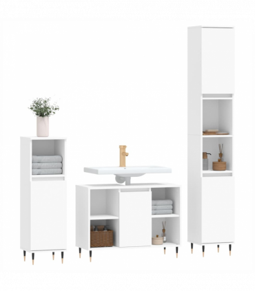 vidaXL 3 Piece Bathroom Furniture Set White Engineered Wood