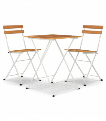 vidaXL 3 Piece Folding Bistro Set Solid Wood Acacia and Steel