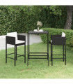 vidaXL 3 Piece Garden Bar Set with Cushions Poly Rattan Black