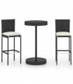 vidaXL 3 Piece Garden Bar Set with Cushions Poly Rattan Black