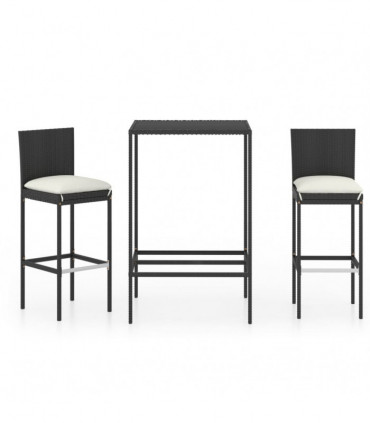 vidaXL 3 Piece Garden Bar Set with Cushions Poly Rattan Black
